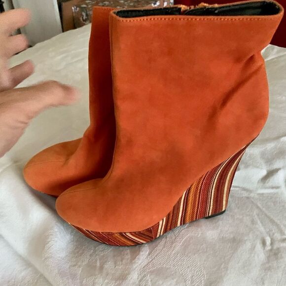Orange Suede Wedge Bootie - Picture 4 of 7